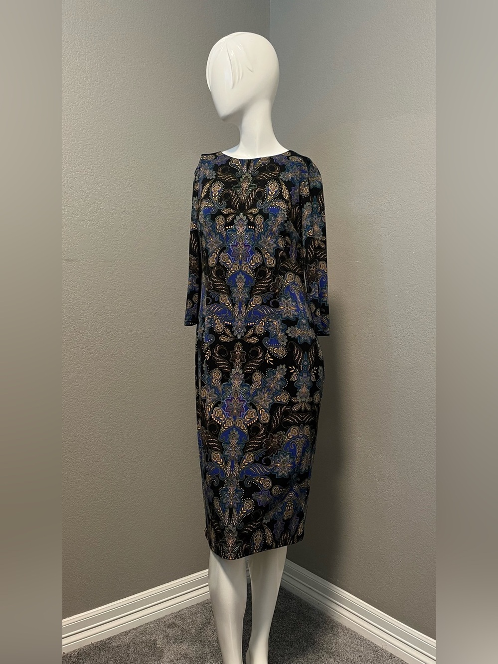 Liz Claiborne Women’s Black Multicolor Paisley Midi Sheath Dress Size 10